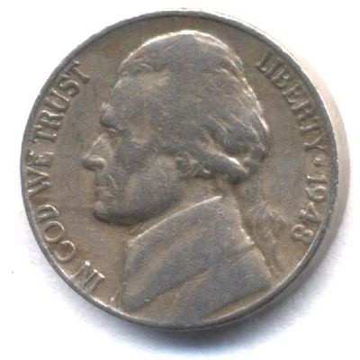 1948 D JEFFERSON NICKEL SCARCE RARE US AMERICAN OLD AUCTION  5 CENT COIN #1226 - Image 1 of 2