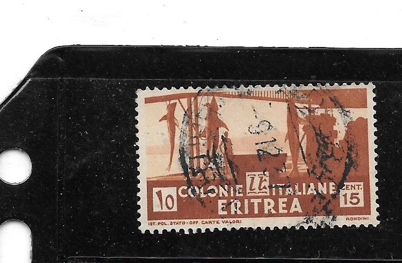 ERITREA ITALIANA SC#161 1934 15c PESQUERÍA DE TIBURONES USADO EN MUY BUEN ESTADO SELLO CLÁSICO DEFINIDO Foto 1 de 1
