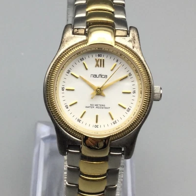 Reloj Nautica Mujer 25mm Tono Plateado Dorado 50M Esfera Redonda Batería Nueva 6.25" Foto 1 de 4