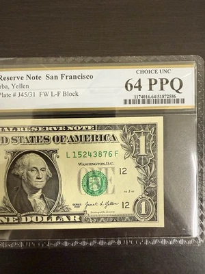 2021 $1 Dollar Bill Broken Ladder (1-8) PCGS 64PPQ UNC L15243876F  #97 - Image 1 of 4