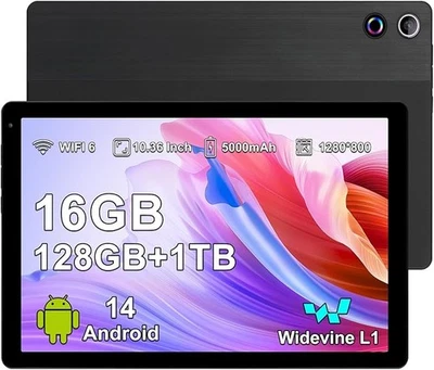 AEEZO 平板电脑 10.4 英寸 Android 14 带 16GB RAM 128GB ROM 双摄像头 4G 触摸 — 第 1/4 张图片