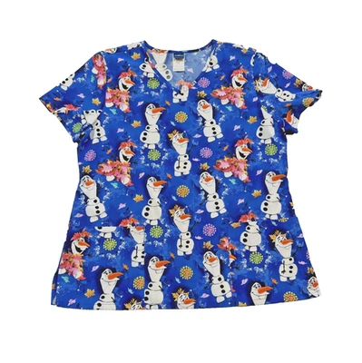 Blusa Médica Para Mujer Disney Frozen II Azul Olaf Grande Poliéster Spandex 2 Bolsillos Foto 1 de 4