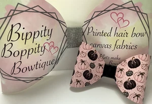 ROSE PINK PUMPKINS 4 INCH PRINTED CANVAS FABRIC BOW LOOPS TO MAKE OWN HAIR BOWS - Picture 1 of 4