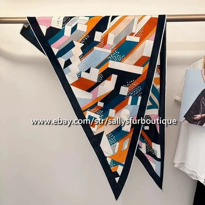 Sallys 70% Cashmere 30% Silk Scarf Patchwork Print Double Face Triangle Shawl - Image 1 of 4