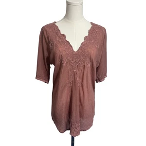 Johnny Was Embroidered Tunic Top Floral Details Bohemian Blouse Size M Y2K Sheer - Picture 1 of 6
