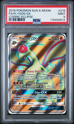 2019 POKEMON COSMIC ECLIPSE FLYGON GX #218 PSA 9 MINT #119493612 - Image 1 of 2