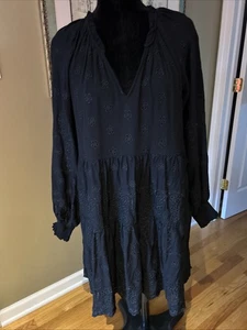 Hale Bob Kleid Damen M Schwarz Ösen Lang Ballon SLV Gefüttert Stufen Taschen Neu - Bild 1 von 19