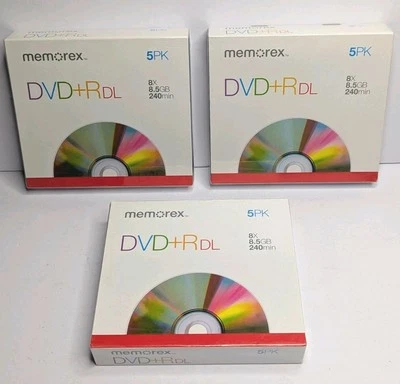 3 Memorex DVD+R DL Dual Layer 5 Pack Sealed DVD+RDL New Sealed 8x 8.5 GB 240 min - Image 1 of 2