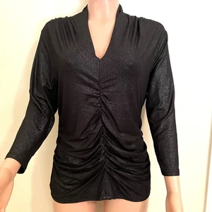 Black Sheen Stretch Ruched Top, Party Fashion, Raphaella, NWT - Picture 1 of 6