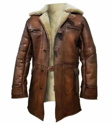 Men's Brown Sheepskin Genuine Leather Fur Jacket  Shearling jacket coat - Image 1 of 4