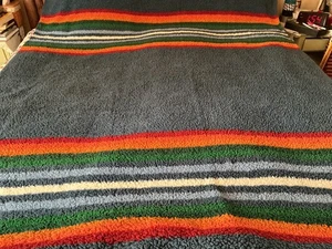 Pendleton Sherpa Fleece Blanket Plush Manta Queen 66" X 93” Serape Stripe Blue - Picture 1 of 9