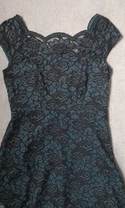 Dark green M&S Collection Lace Bardot Fit & Flare Swing Dress. - Picture 1 of 10