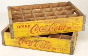 Vintage gelbe 24 Flaschen Coca-Cola Holz Soda Kiste (1967 & 1968) - Bild 1 von 10