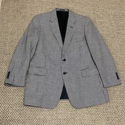 Vintage Christian Brooks Blazer Mens 44R Houndstooth Made In USA Wool Black - Image 1 of 4
