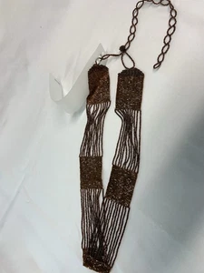 NWT Vintage Beaded Belt, Brown, Beaded On Wire, Knot And Circle Hook , Adj - Picture 1 of 7