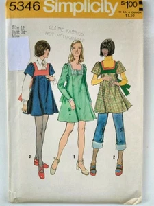 Vtg 70s Sewing Pattern Size 12 Smock Top Mini Dress or Jumper Long Short Sleeve - Picture 1 of 4