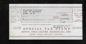 Ingresos de Estados Unidos; sello fiscal especial; opio, hojas de coca, marihuana, etc.; FYE 1960 - Imagen 1 de 2