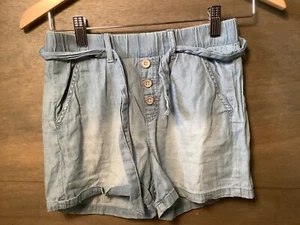 Girls REWASH ELASTIC Waist Size LARGE BLUE BELTED SHORTS COTTON RAYON  - Picture 1 of 3