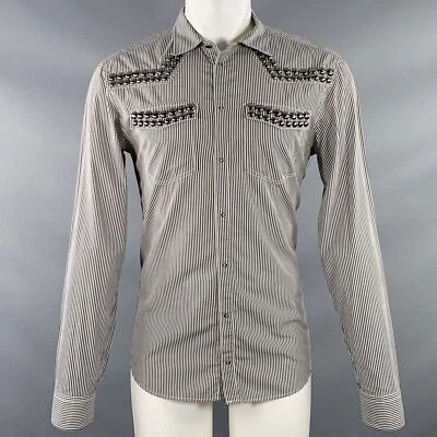 Camisa de manga larga PIERRE BALMAIN talla M plateada negra blanca a rayas de algodón con tachuelas Foto 1 de 4