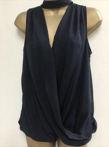 New Look Top Size 6 Dark Navy, Wrap over Style Silky Polyester - Picture 1 of 11