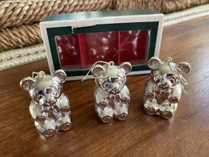 Set of 3 Vintage Silverplate Teddybear Ornaments w/ box Christmas Tree Decorate - Picture 1 of 12