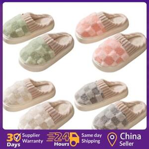 Women Plaid Cotton Slippers Anti-Skid Floor Thick Shoes Comfy for Indoor Outdoor