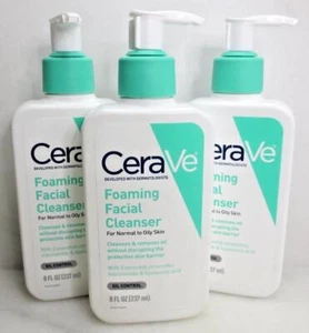 CERAVE FOAMING FACIAL CLEANSER FOR NORMAL TO OILY SKIN 8 OZ LOT OF 3 - Picture 1 of 3
