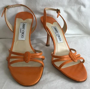 Jimmy Choo Sling Back High Sandal Strappy Shoe Orange Leather New Size 37 - Picture 1 of 9