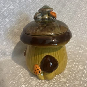 Vintage 1970s Napcoware Mushroom Cookie Jar Canister Fall Harvest Colors C-8944 - Picture 1 of 12