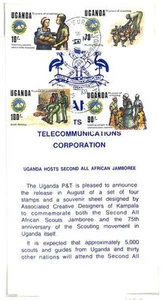 UGANDA BOY SCOUTS SCOTT #685-88 STAMP SET ON FDC PHILATELIC BROCHURE 1989 - Picture 1 of 1