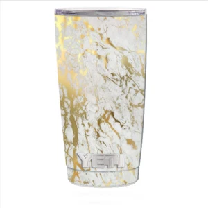 Skin Decal for Yeti 20 oz Rambler Tumbler Can Cup / Marble White Gold Flake Gra - Picture 1 of 1