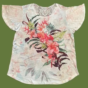 TIME AND TRU Womens Top LARGE Multi Color FLORAL Rhinstones BOHO - Picture 1 of 11