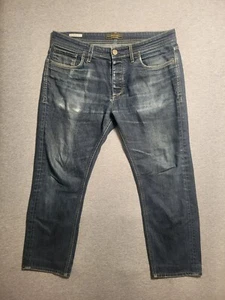 Premium By JACK & JONES ~ Men's Distressed Dark Blue Denim Nick Regular Fit Jean - Picture 1 of 14