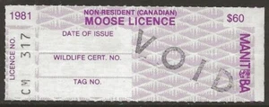 Canada 1981 MANITOBA NON-Resident (Canadian) $60 MOOSE Hunting Revenue F/VF - Picture 1 of 2