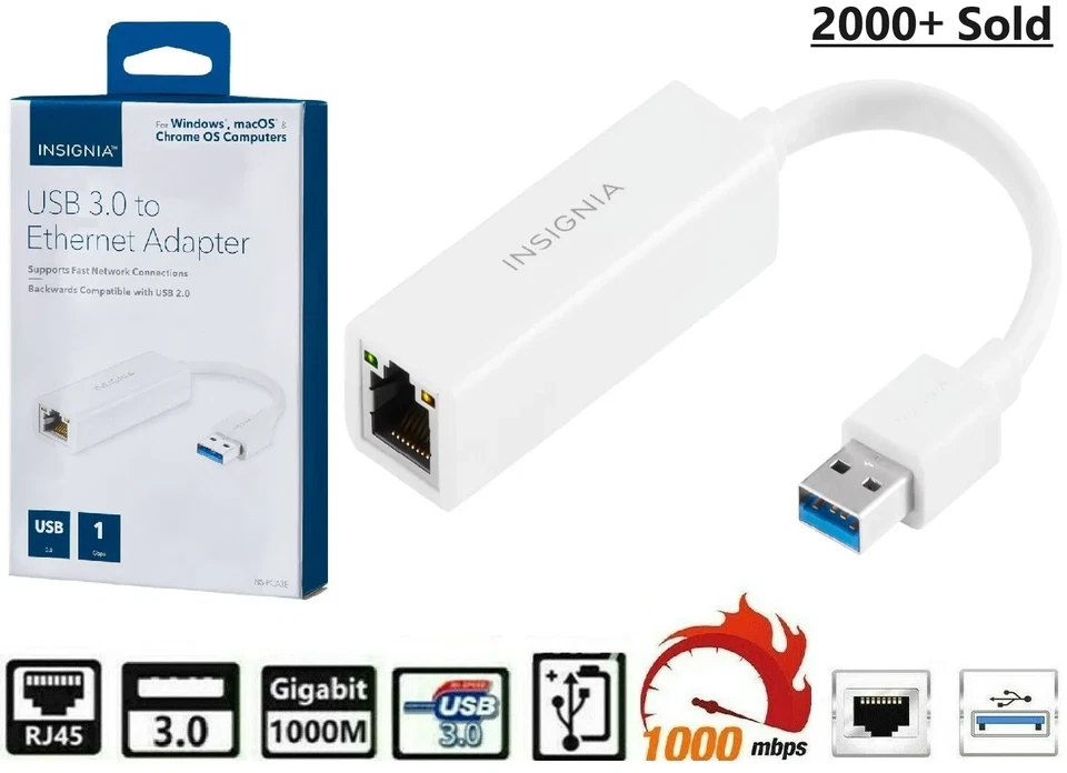 USB 3.0 to Ethernet Adapter LAN RJ45 1000Mbps Network Adapter For Windows PC Mac - Image 1 of 4
