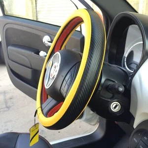 Yellow & Carbon Fiber Style Easy Slip-On Steering Wheel Cover Perfect Fit Sport - Bild 1 von 6