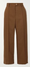 See By Chloe Brown Wool-Twill High-Rise Straight-Leg Cropped Trousers. UK 16
