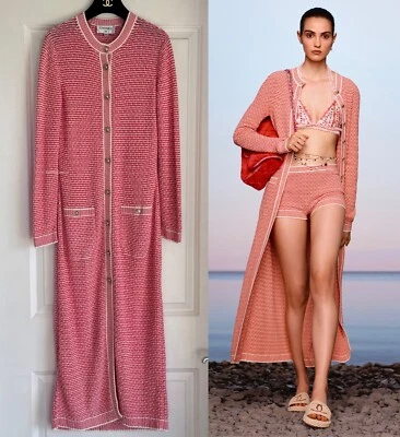 NUEVO $4050 21C CHANEL ROSA BLANCO ORO CC BOTONES VESTIDO CÁRDIGAN 34 Foto 1 de 4