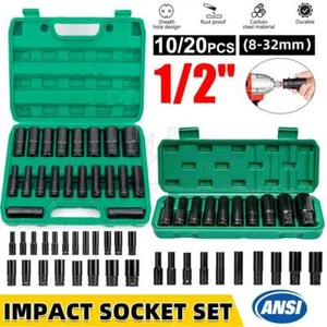 1/2" Drive Deep Impact Socket Set CR-V Steel Metric Sockets Long 20PCS 8-32MM AU - Picture 1 of 14