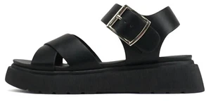 Soda Women Flat Platform Sandals Ankle Strap Criss-cross Lug Sole CARTER-S Black - Picture 1 of 5