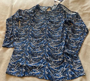Landa by Dora Landa Blue Zebra Blouse Size Small 1038 - Picture 1 of 7