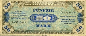 Alliierte Militärwährung WWII Deutschland 50 Mark 1944 Ausgabe - Bild 1 von 2