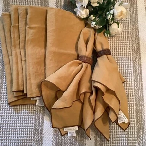8 Garnet Hill mustard brown 100% relax linen napkins 20"x20" discontinued color - Picture 1 of 11