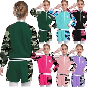 Kids Girls Sweatsuit Hip Hop Tracksuit Collar Coat With Bottoms Workout Gifts - Picture 1 of 22