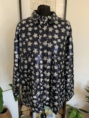 Chaqueta Zara Trinny Lentejuelas Azul Con Estrellas Plateadas Sobre Camisa Rara Estrella - Grande Foto 1 de 4