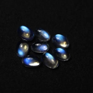 4x6MM Oval 3.7 Ct Natural Blue Sheen White Rainbow Moonstone Cabochons 8 Pcs Lot - Picture 1 of 7