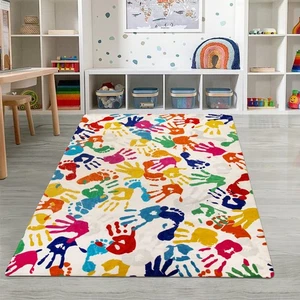 Handprints and Footprints Large Kids Rug 5'x7', Washable Colorful Area Rug fo... - Bild 1 von 8