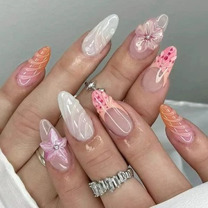 Reusable Press On Nail Pink 3D Floral Pattern Comfortable For Daily Wear - Picture 1 of 8