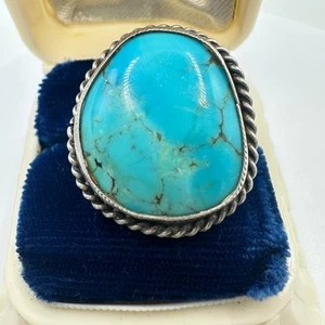 Navajo vintage sterling silver genuine turquoise gemstone roper ring size 9 - Picture 1 of 9