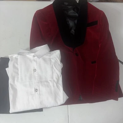 Traje de Esmoquin Rojo Terciopelo Niños Jóvenes Talla 10 Años Mediano/Grande NO INCLUYE PAJARITA Foto 1 de 4